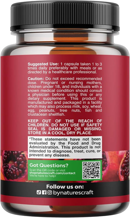 Advanced Antioxidant Superfood Pomegranate Supplement - Natural Pomegranate Extract Polyphenols Supplement for Heart Health and Joint Support - Reds Superfood Powder Capsules for Men and Women 120ct