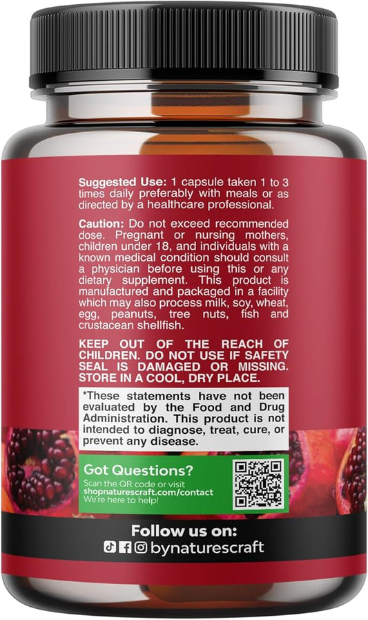 Advanced Antioxidant Superfood Pomegranate Supplement - Natural Pomegranate Extract Polyphenols Supplement for Heart Health and Joint Support - Reds Superfood Powder Capsules for Men and Women 120ct