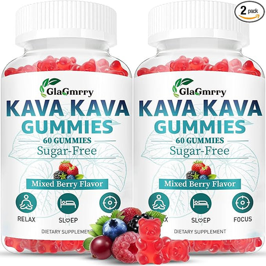 2 Pack Kava Kava Gummies 500mg, Calm Gummies for Relax, Calm, Focus & Sl♡ep, Kava Kava Root Extract Alternative to Kava Powder Capsules, Melatonin-Free, Sugar Free, Vegan, Mixed Berry Flavor, 120 Ct