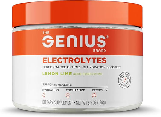The Genius Brand Genius Electrolytes - Electrolyte Powder for Active Lifestyles - Supports Hydration, Energy, Endurance, Muscle Growth & Recovery - Lemon Lime - 30 Servings