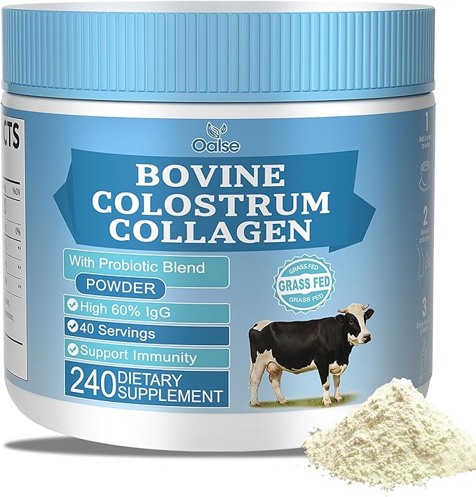 (8.47 oz Grass-Fed Bovine Colostrum Powder with Hydrolyzed Collagen – 60% IgG for Immune & Gut Health – Sugar-Free, Keto-Friendly – Colostrum Supplement for Women, Men & Kids
