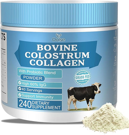 (8.47 oz Grass-Fed Bovine Colostrum Powder with Hydrolyzed Collagen – 60% IgG for Immune & Gut Health – Sugar-Free, Keto-Friendly – Colostrum Supplement for Women, Men & Kids