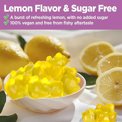 Vegan Omega 3 Gummies for Women, Algae Omega 3 1000mg Supplement with DHA, EPA, GLA, Vitamin A, E, B12, Folate, Skin & Brain Health, Sugar Free, 60 Count