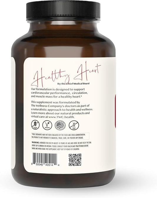 The Wellness Company Healthy Heart - Cardiovascular Strength, Blood Flow, Nitric Oxide Production & Healthy Cholesterol Levels | 120ct (2 Month Supply)