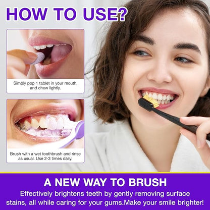 150 Pcs Purple Toothpaste Tablets with Nano Hydroxyapatite for Teeth Whitening, Fresh Breath, Enamel-Safe and Remineralizing Tablets with Coconut Oil, Peppermint, Travel Friendly
