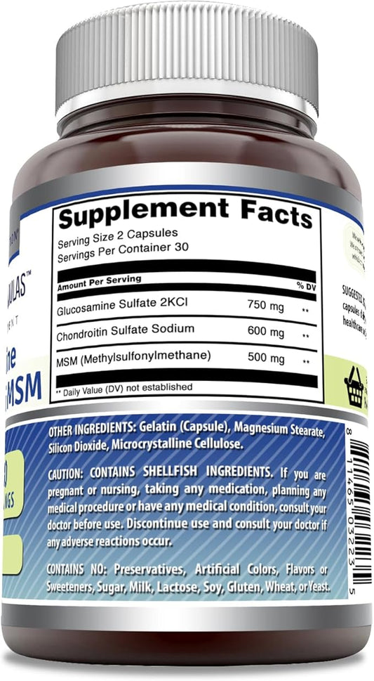 Amazing Formulas Glucosamine Chondroitin MSM 1850 mg Per Serving Capsules Supplement | Non-GMO | Gluten Free | Made in USA (60 Count)
