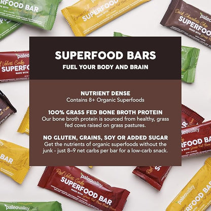 Paleovalley Superfood Bars – Dark Chocolate Chip– 10 Pack – 9g Protein per Bar – Gluten-Free, Grain-Free, Paleo, Non-GMO – On-the-Go Snack