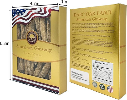 American Ginseng Slices from Wisconsin, DOL American Wisconsin Ginseng Slices Root for Tea, Energy for Men Women Health Boosts Immunity,多年生長 大园切片 花旗參/西洋參, Lager Round Strip 1 Box of 4OZ