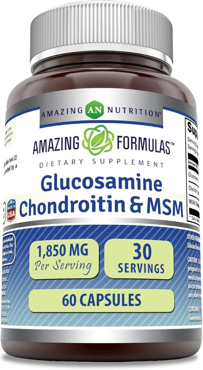 Amazing Formulas Glucosamine Chondroitin MSM 1850 mg Per Serving Capsules Supplement | Non-GMO | Gluten Free | Made in USA (60 Count)