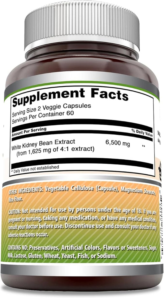 Amazing Formulas White Kidney Bean Extract | 6500 Mg Per Serving | 120 Veggie Capsules Supplement | Non-GMO | Gluten Free | Made in USA
