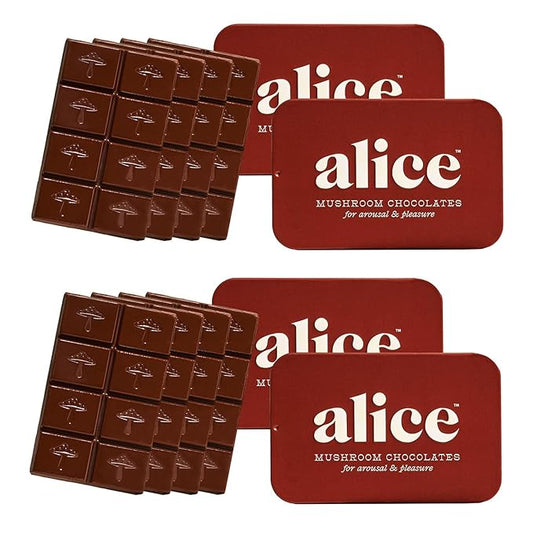 Alice Mushrooms Happy Ending 4-Pack | Sensual Mushroom Chocolates | Improves Mood, Performance, Vitality, Energy and Engagement | Cordyceps, Ashwaganda, Cayenne, Cinnamon