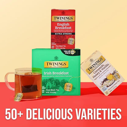 Twinings Extra Strong English Breakfast Black Tea Individually Wrapped Bags, 20 Count (Pack of 6), Robust, Caffeinated, Enjoy Hot or Iced, 120 Teabags