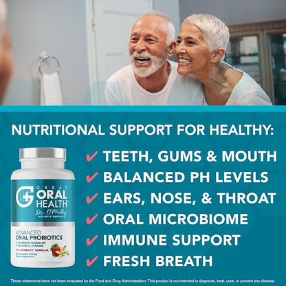 Advanced Oral Probiotics for Mouth Bad Breath Treatment for Adults, Dentist Formulated BLIS K12 M18 Oral Health Probiotics for Teeth/Gums, Flavor Variation Pack: Mint, Strawberry Vanilla 60 Count Each