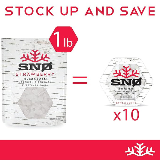 Strawberry KETO Xylitol Candy Chips - SNØ 1LB Bag - Sugar-Free Candy With Only 2 Ingredients | Low Carbs, Diabetic-Friendly, Non-GMO, Vegan, GF & Kosher | Purest candy in the world