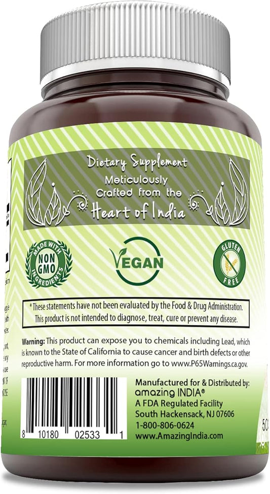 Amazing India Neem (Made with Natural Neem Leaf) Supplement | 500 Mg | 120 Veggie Capsules | Non-GMO | Gluten-Free | Made in USA