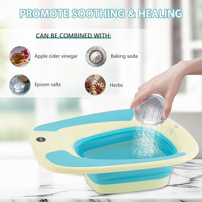 Sitz Bath, Sitz Bath for Hemorrhoids, Sitz Bath for Toilet Seat, Sitz Bath for Postpartum Care, Sits Bath Tub for Women Men Adults, Sitz Bath Soak Salts Basin, Hip Bath Bowl, Foldable, Blue