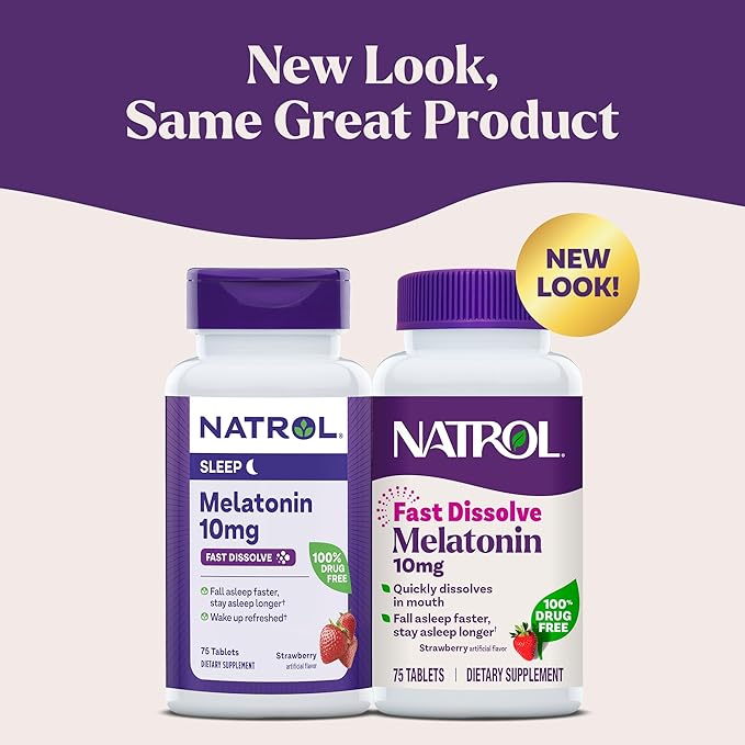 Natrol Fast Dissolve Melatonin 10 mg, Melatonin Supplements for Restful Sleep, Sleep Support for Adults, 75 Strawberry-Flavored Tablets, Up to a 75 Day Supply