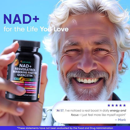 Adndale NAD Supplement. Longevity Formula with Liposomal NAD+, Trans Resveratrol, Quercetin, Berberine, Betaine Anhydrous, Grape Seed, Fisetin. NAD Resveratrol Supplement with Berberine 90 Capsules.