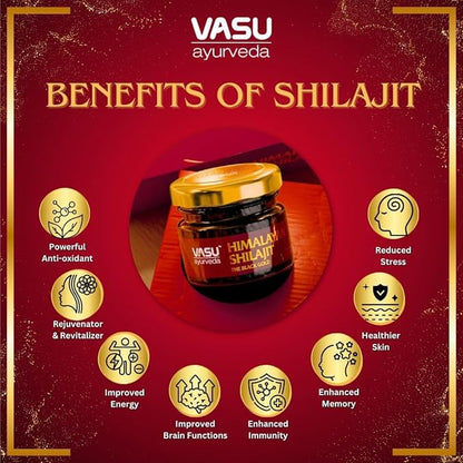 VASU Ayurveda Himalayan Shilajit Resin 400mg – Lab Tested Natural Energy Booster with Fulvic Acid & 85+ Trace Minerals – Pure Shilajit for Men & Women – 50 Days Supply for Strength & Stamina (1-Pack)
