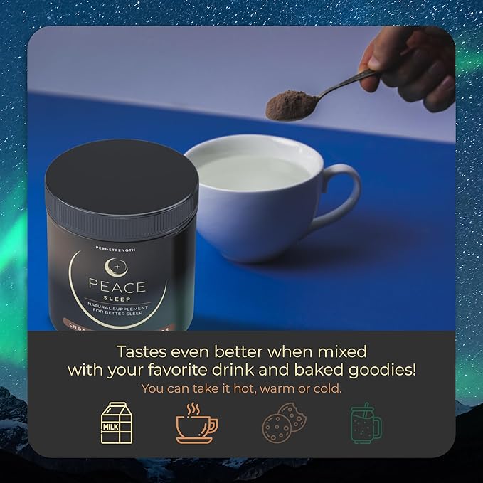 Peace Sleep - Sleep and Recovery Chocolate Powder Drink Mix - Sleep Aid Supplement with GABA, L-Tryptophan, L-Theanine, Glycine - for Tranquil Sleep, Restful Nights, Productive Days - Gluten Free