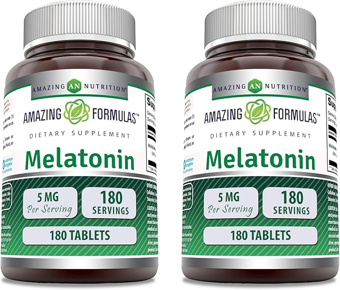 Amazing Formulas Melatonin Supplement | 5 Mg Per Serving | 180 Tablets | Non-GMO | Gluten Free | Made in USA | Pack of 2