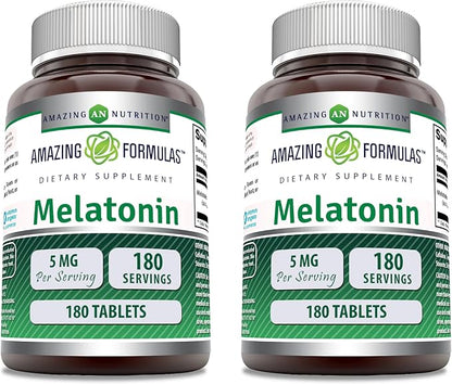 Amazing Formulas Melatonin Supplement | 5 Mg Per Serving | 180 Tablets | Non-GMO | Gluten Free | Made in USA | Pack of 2