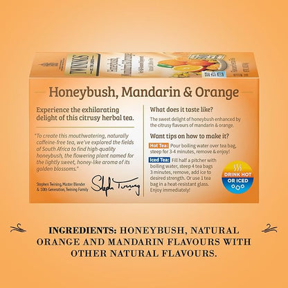 Twinings Honeybush, Mandarin, & Orange Herbal Tea Individually Wrapped Bags, 20 Count (Pack of 1), Naturally Caffeine-Free, Enjoy Hot or Iced, 20 Teabags