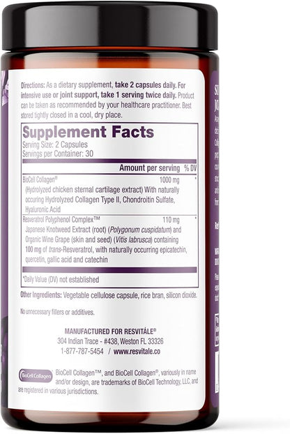 ResVitále Collagen Enhance - Beauty Supplement with Hyaluronic Acid & Resveratrol - 60 Capsules