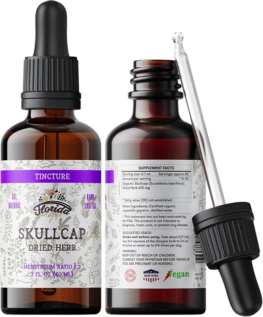 Skullcap Tincture, Organic Skullcap Extract, Skullcap Drops (Scutellaria lateriflora) Dried Herb 2 0z (60 ml)