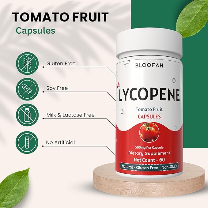 Tomato Powder (Lycopene) Capsules 500mg - 60 Count | Natural Carotenoid Supplement for Health and Wellness Support | 100% Natural, Plant Based, Gluten Free & Non-GMO Formula