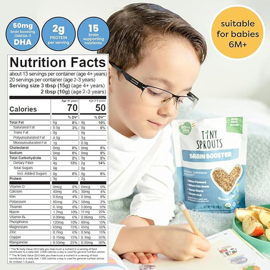 Superseed Organic Milled Chia, Flaxseed and Hemp Heart Brain Booster with Vegan Omega-3 DHA S Prebiotic Fiber Protein Gluten Free Seeds for 6M+ Babies Toddlers & Kids (7oz x 2 Pack)