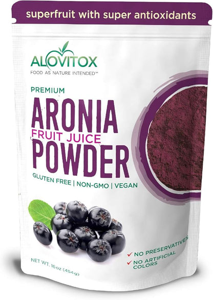 Alovitox Aronia Berry Powder | Antioxidant-Dense Juice Superfood with Dietary Fiber, Vitamins, Calcium, Iron, Boosts Immune System & Reduces Blood Pressure | RAW, Vegan, Non-GMO, Gluten-Free | 16 oz