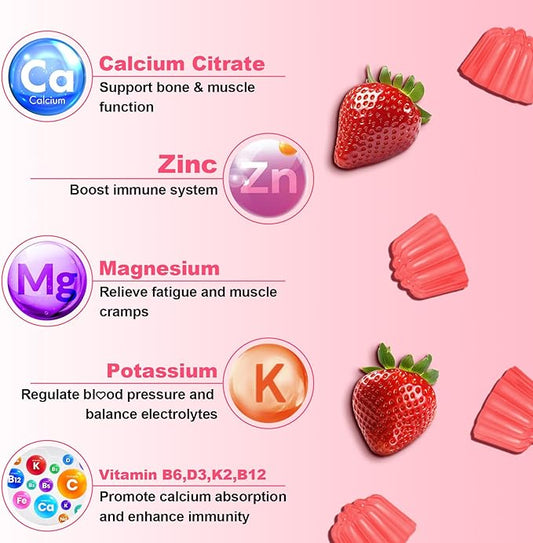 1200mg Calcium Citrate Gummies - Chewable Calcium Gummies for Bone, Muscle, Teeth, Immune Support, High Absorption Calcium Supplements for Women & Men Sugar Free Strawberry Flavor 60 Count