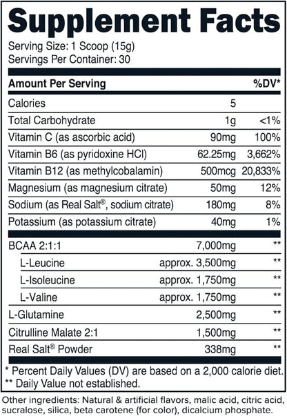 Primaforce BCAA Powder (Pineapple Mango) (30 Servings) - 7000MG 2:1:1 BCAAs, Post-Workout Drink with Amino Acids and Real Salt