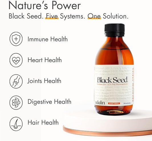 adalin Black Seed Oil Liquid 8.4 fl oz | Nigella Sativa Seed Oil | High Thymoquinone | Cold Pressed | Glass Bottle | Blackseed | Vegan | Gluten Free