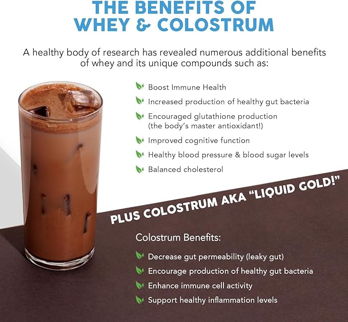 Paleovalley 100% Grassfed Whey Protein Powder with Colostrum, 13g Protein, Chocolate, Muscle Building, Immune Support, Gut Health, 30 Servings