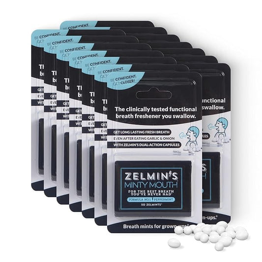 Zelmin's Minty Mouth Breath Freshener - (12 Pack) Long Lasting Bad Breath Treatment for Adults, Instant Freshness Helps with Dry Mouth, Natural Breath Mints for Travel, Alcohol-Free, Keto, Gluten-Free