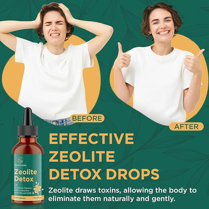 Zeolite Detox for Adults, Zeolite Liquid Drops with Vitamin B, Probiotic Blend, Gentle Detox for Adults, Energy, Gut, Focus - 2 Fl Oz (1 Bottle)