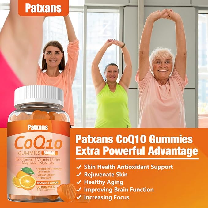 1 Pack 500MG CoQ10 Supplement Gummies, Omega-3, Magnesium, Vitamin B3, Zinc, Ultra High Absorption Provides Healthy Support for Heart, Cell Energy＆ Antioxidants, 60Cts.