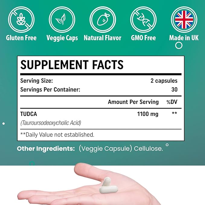 TUDCA 1100mg-Liver Support Supplement for Detox Cleanse, Water-Soluble Bile Salts with Strong Bitter Taste, 120 Vegan Capsules,Non-GMO,Gluten-Free