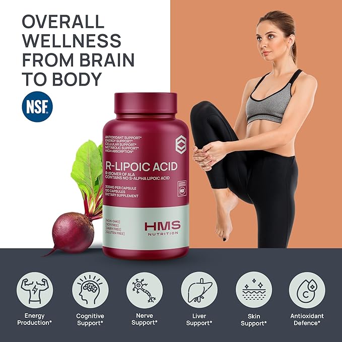 Stabilized R-Lipoic Acid 300mg Per Serving, R Alpha Lipoic Acid ALA Supplement Antioxidant for Nerve, Energy & Metabolism Support, NSF Certified Supplements,Non-GMO & Vegan,120 Capsules,4 Month Supply