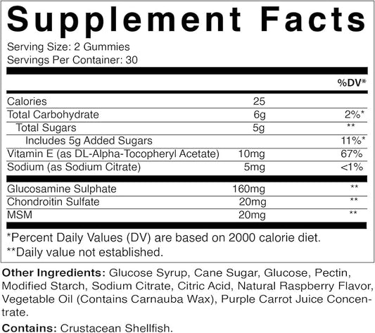 Vitamatic Glucosamine Chondroitin Gummies with MSM & Vitamin E – Joint Support Formula – 60 Pectin-Based Vegan Gummies