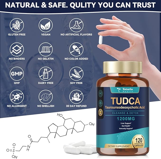 TUDCA Bile Salts 1200mg (Tauroursodeoxycholic Acid), 120 Capsules, Ultra Strength Pure TUDCA Liver Supplements, Liver and Gallbladder Cleanse & Repair, Vegan