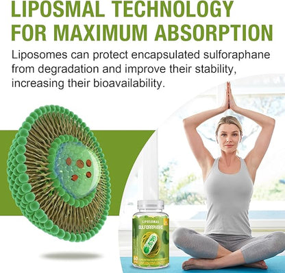 800 MG Liposomal Sulforaphane, Powerful Dual-Delivery for Maximum Absorption & Potency, Full-Spectrum Broccoli Extract, Antioxidant & Liver Supplement, 60 Softgels