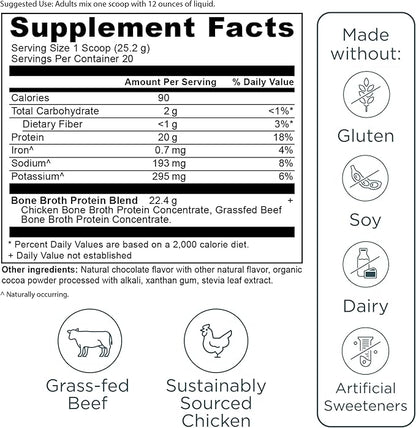 Ancient Nutrition Protein Powder Made from Real Bone Broth, Chocolate, 20g Protein Per Serving, 20 Serving Tub, Gluten Free Hydrolyzed Collagen Peptides Supplement, Great in Protein Shakes