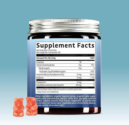 Vegan Melatonin 5mg Gummies, Sleep Gummies for Reduced time to Fall Asleep, with Vitamin B6 & Passion Fruit Extract - Super Snooze Sleep Vitamin (60 Gummies)