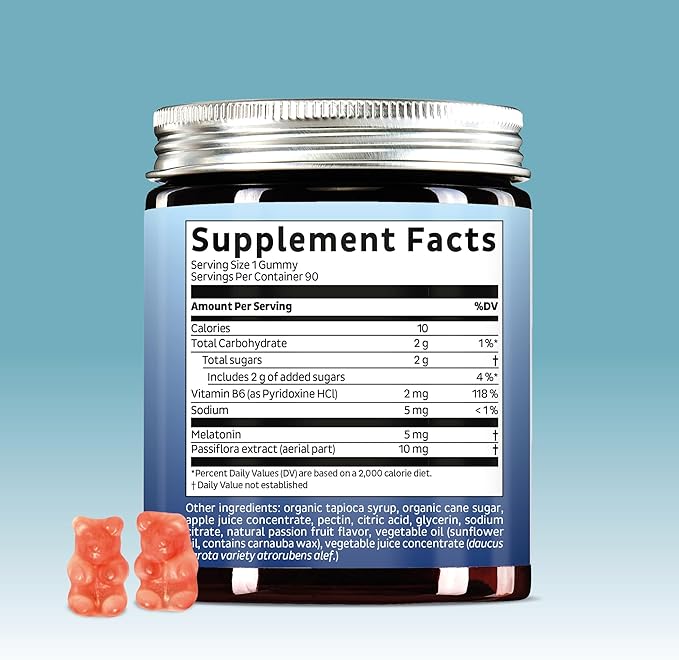 Vegan Melatonin 5mg Gummies, Sleep Gummies for Reduced time to Fall Asleep, with Vitamin B6 & Passion Fruit Extract - Super Snooze Sleep Vitamin (30 Gummies)