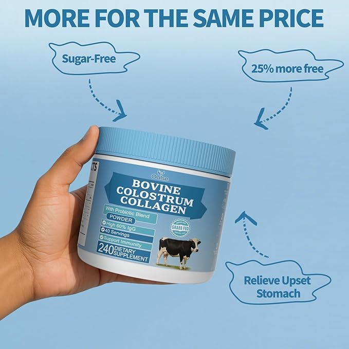 (8.47 oz Grass-Fed Bovine Colostrum Powder with Hydrolyzed Collagen – 60% IgG for Immune & Gut Health – Sugar-Free, Keto-Friendly – Colostrum Supplement for Women, Men & Kids
