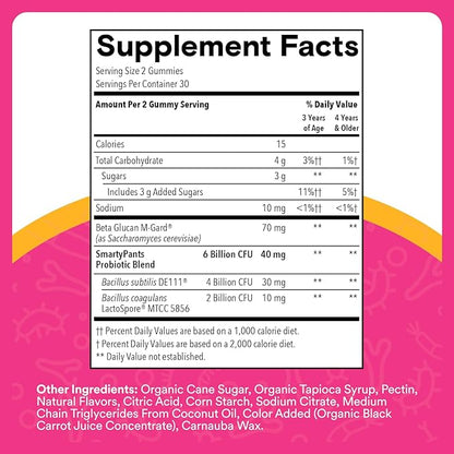 SmartyPants Kids Probiotic & Prebiotic Gummies for Digestive Health: Gut Health Supplement, Clinically Studied Prebiotic for Immune Support, Strawberry, 60 Count (30 Day Supply)