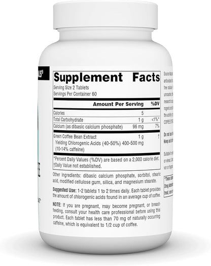 Source Naturals Energizing Green Coffee Extract, Powerful Natural Antioxidant*, 500 mg Tablet - 120 Tablets
